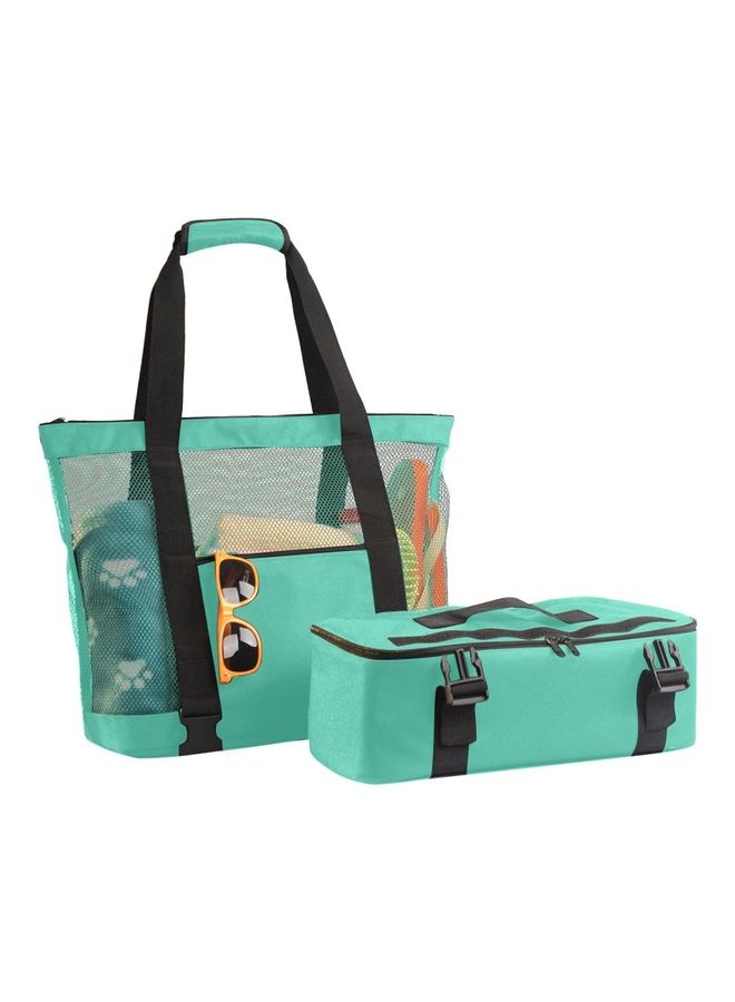 NIBEMINENT Mesh Beach Picnic Tote With Insulated Cooler Bag - Image 1