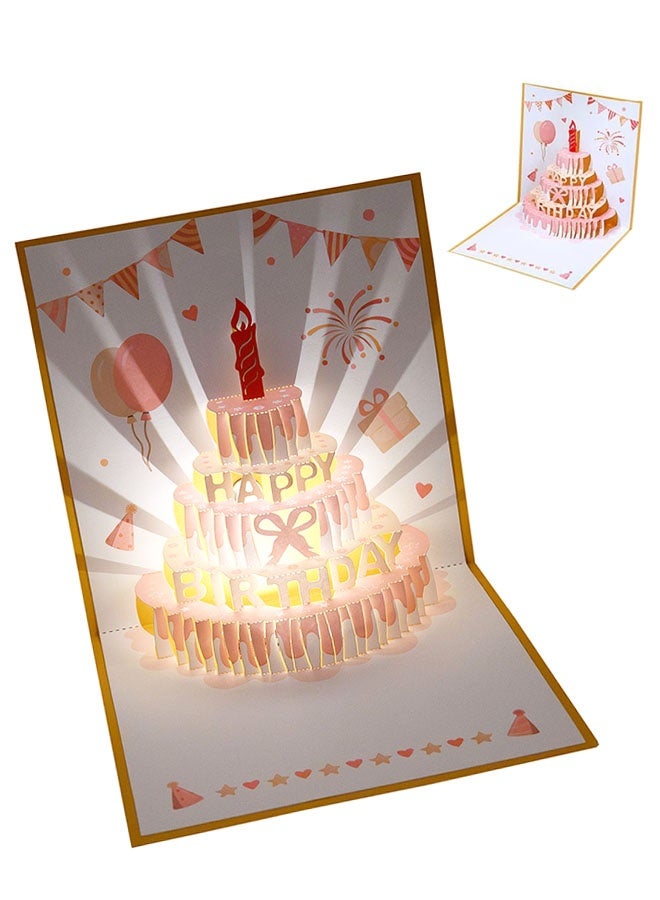 3D Pop Up بطاقات عيد ميلاد سعيد مع مظروف، دافئة ضوء LED مع تلقائيا لعب الموسيقى، الموسيقى هدية بطاقات تحية للنساء، الأم، الزوجة، الأخت، ولد، فتاة، هدايا شخصية - Image 1
