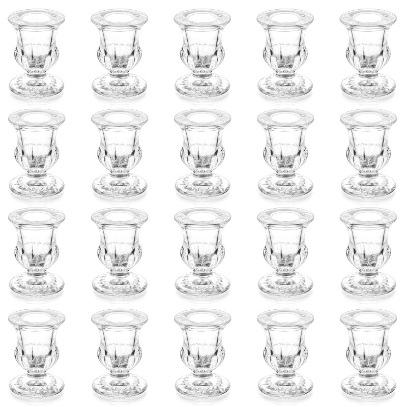 Romadedi 20 Pcs Glass Taper Candle Holders - Romadedi Clear Small Candlestick Holder Bulk, Thicker Glass Candle Sticks Set for Wedding Christmas Party Dining Table Table Centerpiece Decor - Image 1