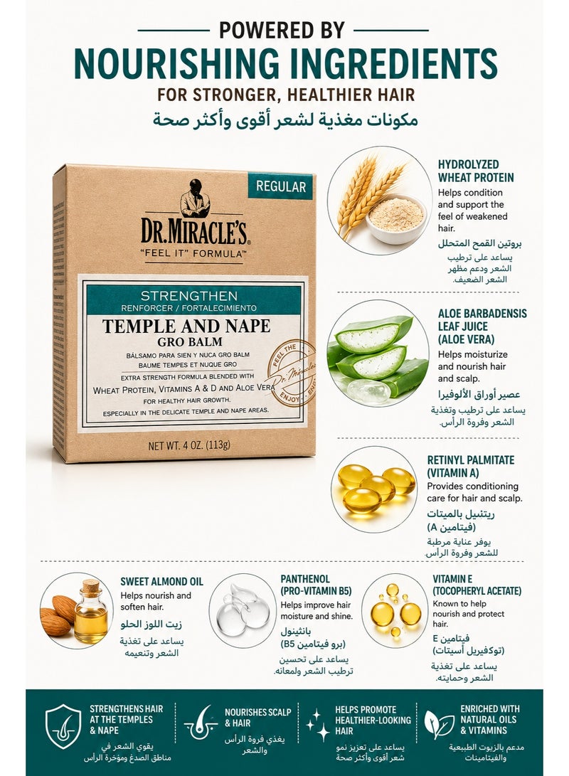 Dr Miracle's Dr. Miracle’s Temple and Nape Gro Balm Regular 113g | Strengthening Hair & Scalp Balm with Wheat Protein, Vitamins A and Aloe Vera - Image 4