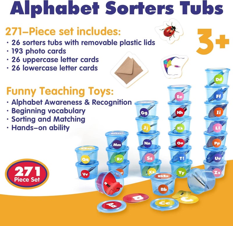 Joyreal 271 PCS Alphabet Learning Toys for Toddlers 3-5, 26 Alphabet Soup Sorters with 245 Flash Cards, Montessori Preschool Classroom Must Haves, Early Letter Sounds Recognition Activities - Image 5