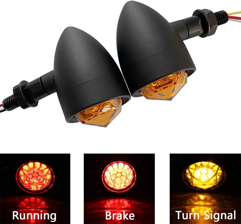FATECIM 2Pcs Motorcycle LED Turn Signal Lights with Running/Braking Lights - Heavy Duty Black Indicators - Image 2