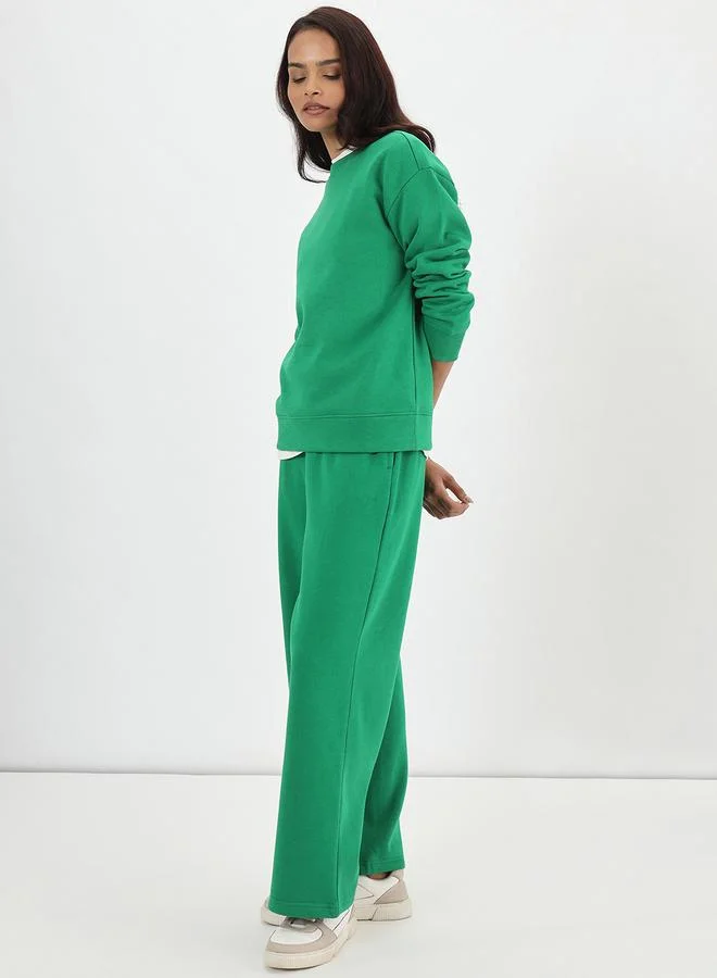 Femmella Bright Green Crew Neck Fleece Sweatshirt