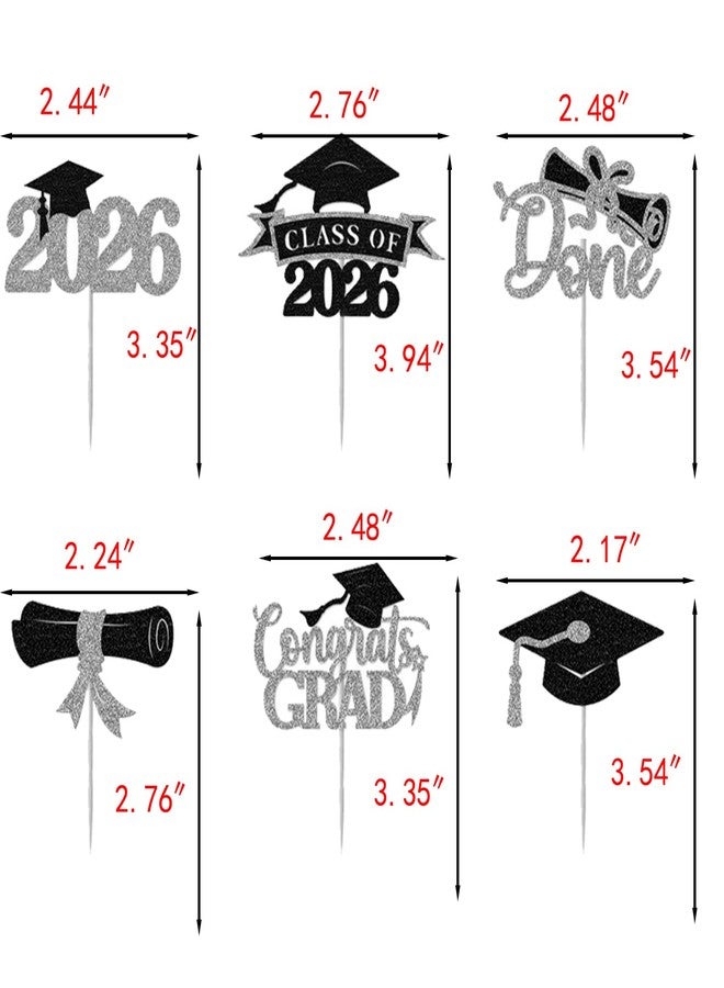Clonynix 36 pcs 2026 Graduation Cake Toppers, Glitter Cupcakes Grad Cap Diploma Congrats Grad for Class of 2026 Graduation Party Decorations (Black&Gold, Black&Red, Black&Blue) - Image 3