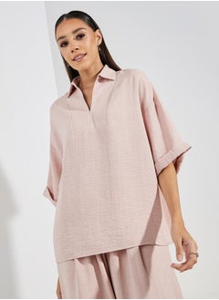 Styli Denim Look Top & Button Detail Pants Modest Set  - Image 3
