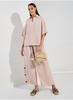Styli Denim Look Top & Button Detail Pants Modest Set  - Image 2