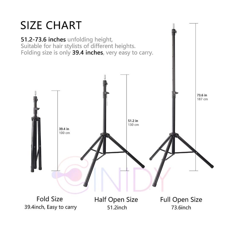 CINIDY Heavy-Duty Metal Wig Stand Tripod – Adjustable Mannequin Head Stand for Wig Making, Hair Styling, Display & Cosmetology Training with Carry Bag - Image 2