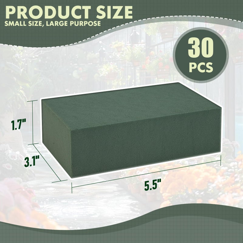 GNRZZT 30 PCS Floral Foam Blocks, 5.5"L x 3.1"W x 1.7"H Green Dry & Wet Flower Foam for Fresh and Artificial Flowers, Plant Foam for Wedding, Birthdays, Pary, Home Decorations - Image 2