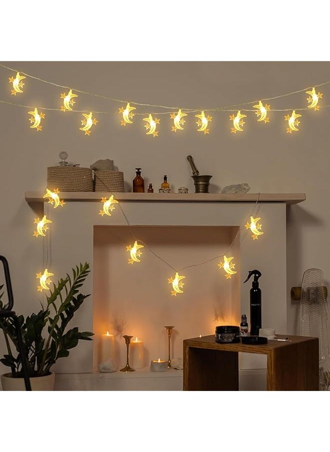 إيروريكس 80 مصباح LED بطول 33 قدمًا على شكل نجمة وقمر - مصابيح زخرفية مثالية للاستخدام الداخلي والخارجي، مصابيح LED خيطية على شكل نجوم وقمر، زينة للعطلات، هدية رمضان  - Image 3