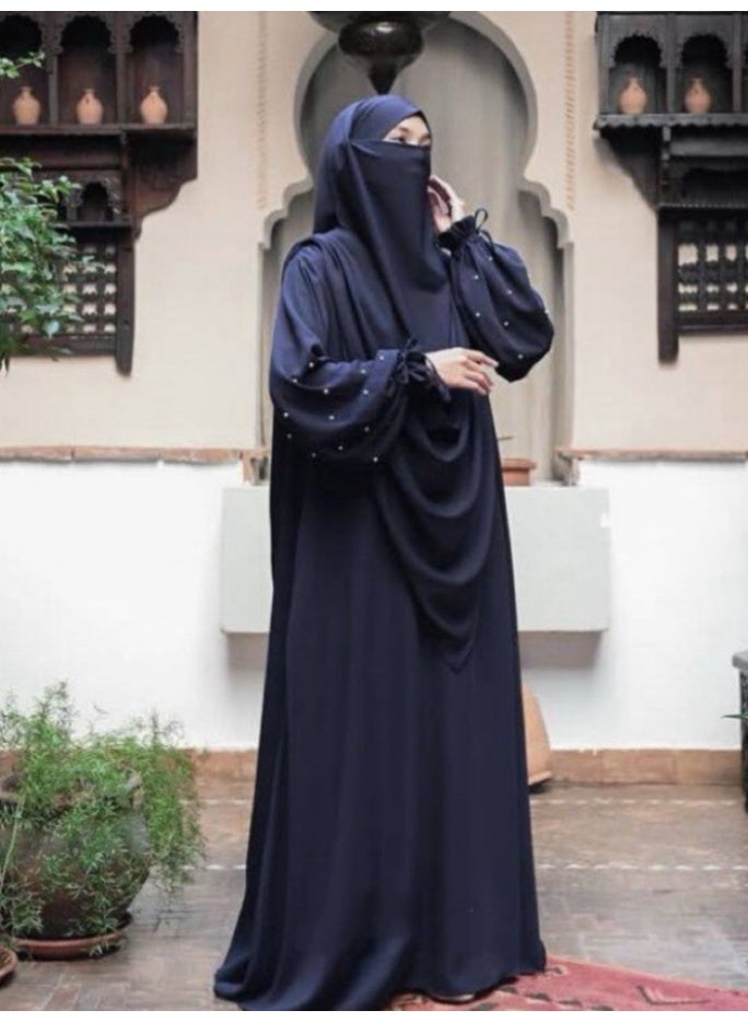 سلسلة اللؤلؤ: الشرق الأوسط اللون الصلب للنساء رداء اللؤلؤ الأكمام فستان Abaya قطعتين مجموعة الحجاب الطويل مناسبة جدا للنساء يوميا ارتداء الصيام شهر الصلاة - Image 2