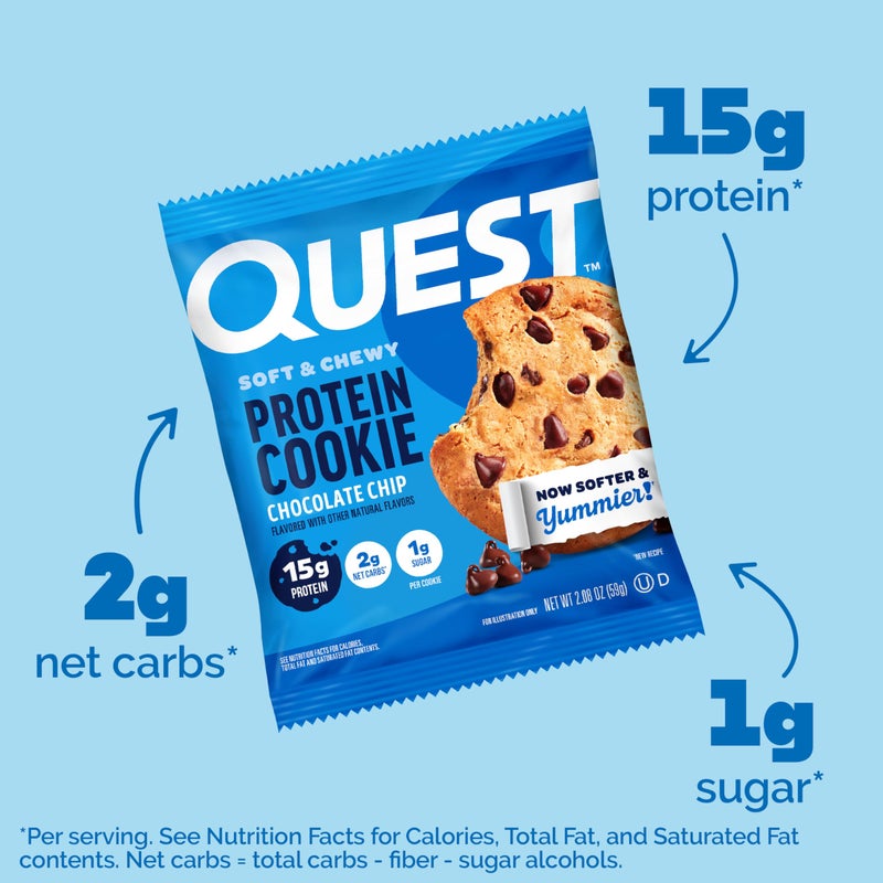 Quest Nutrition Chocolate Chip Protein Cookie, 15g Protein, 1g Sugar, 2g Net Carbs, Keto Friendly, High Protein, Low Carb; 12 Count - Image 3