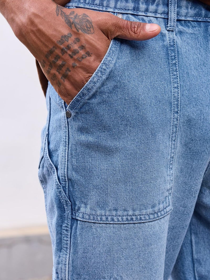 Bewakoof Men's Solid Regular Fit Cotton Baggy Jeans_624694_Blue_32 - Image 4