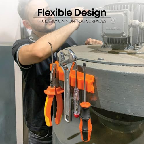 Groz Flexible Magnetic Tool Holder, 8 Inch (200mm) | Tool Holder Strap | Tool Storage Organizer 8-Piece Tools Organizer, Orange | MTH/8/OR - Image 2