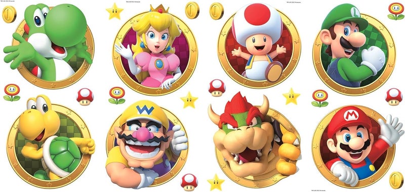 RoomMates RMK5224SCS Super Mario Character Peel and Stick Wall Decals, Yellow, Green, red - Image 1
