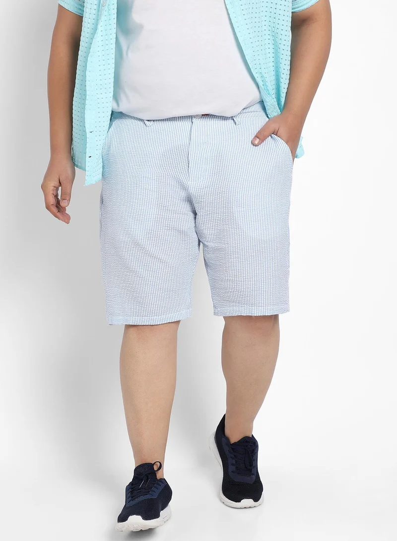 Instafab Plus Men's Light Blue Seersucker Stripe Shorts