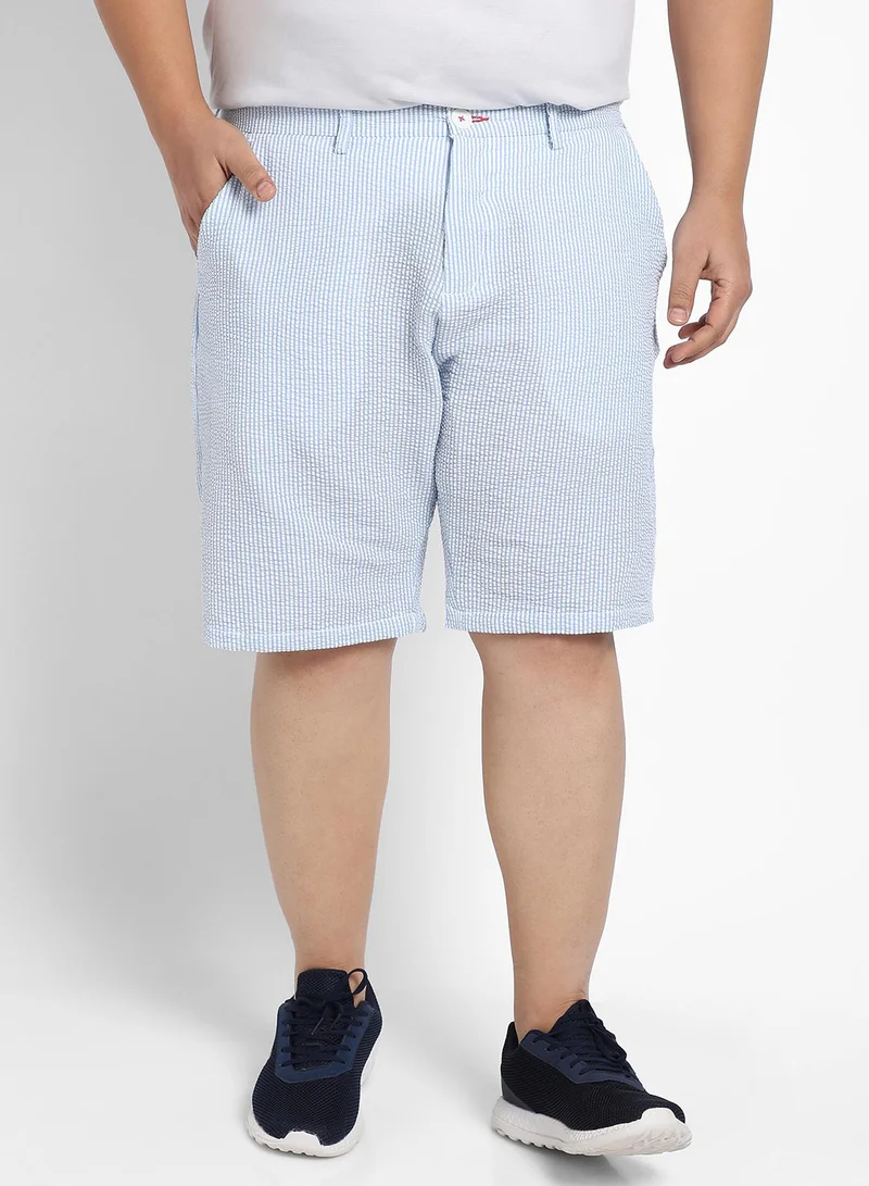 Instafab Plus Men's Light Blue Seersucker Stripe Shorts