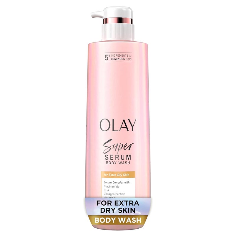 Olay Super Serum Body Wash for Extra Dry Skin 24hr Long Lasting Hydration 5 Ingredient Serum Complex for Bright Even Firm Luminous Skin 185 fl oz