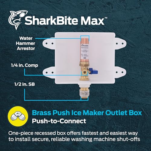 SharkBite Max 1/2 Inch x 1/4 Inch Compression Ice Maker Outlet Box and Water Hammer Arrestor, Push to Connect Brass Plumbing Fittings, PEX Pipe, CPVC, PE-RT, 25033 - Image 2