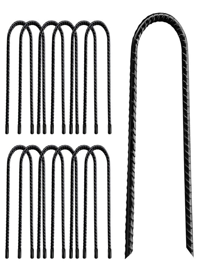 YIYAO 12 Pack Tent Stakes Heavy Duty, 8 ’’ Camping Stakes Ground Anchors High Wind, U Hook Galvanized Steel Garden Ground Stakes for Camping Patio, Garden, Canopies, Outdoor (12, Black) - Image 1