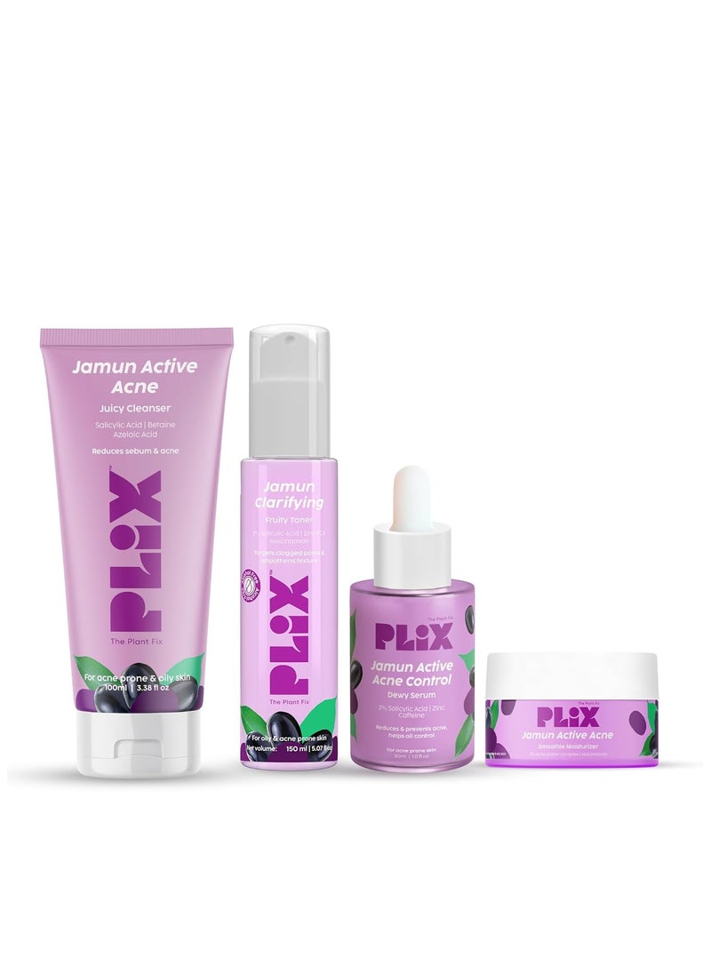 PLIX THE PLANT FIX - Jamun Active Acne Range With Cleanser 2 percent Salicylic Acid Serum Smoothie Moisturizer and Toner Reduces Active Acne Detoxifies The Skin  Soothes Redness All Skin Types - Image 1