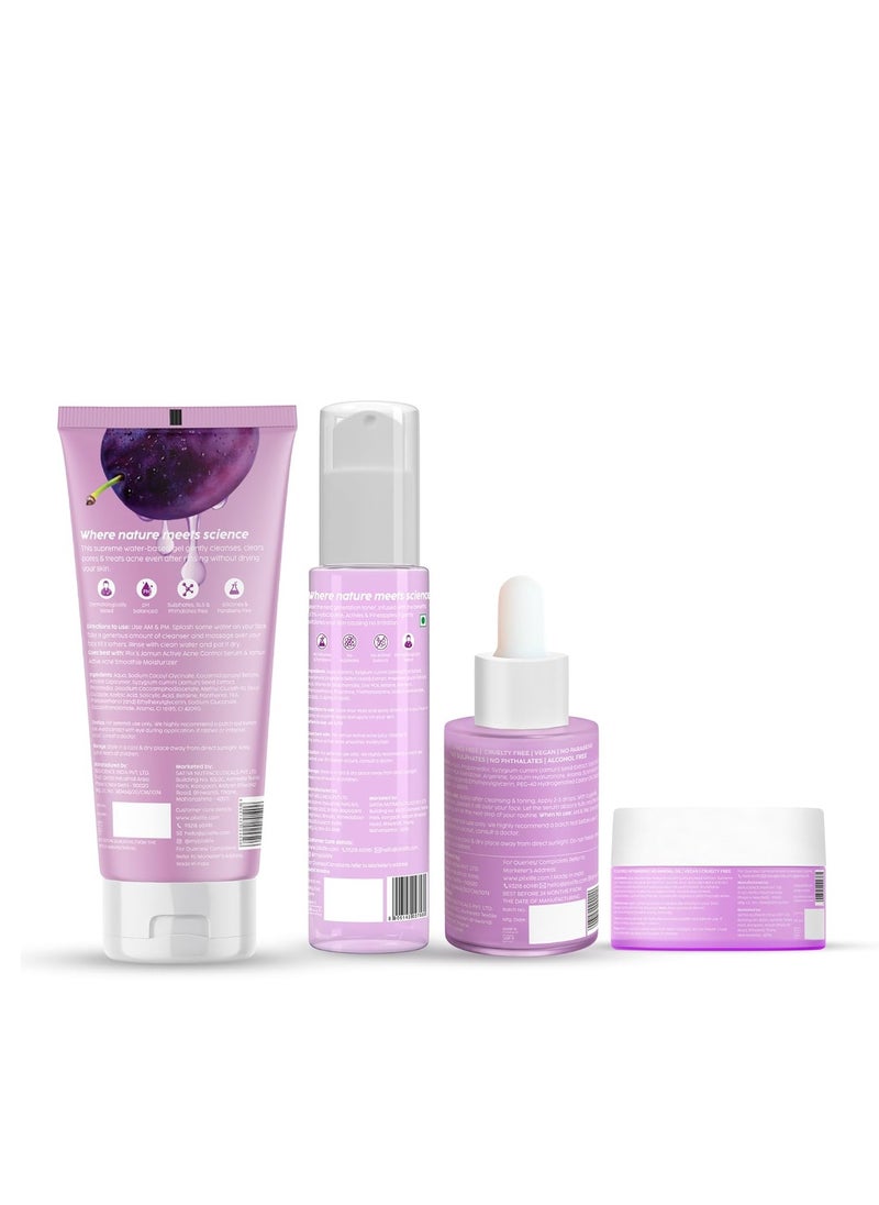 PLIX THE PLANT FIX - Jamun Active Acne Range With Cleanser 2 percent Salicylic Acid Serum Smoothie Moisturizer and Toner Reduces Active Acne Detoxifies The Skin  Soothes Redness All Skin Types - Image 1