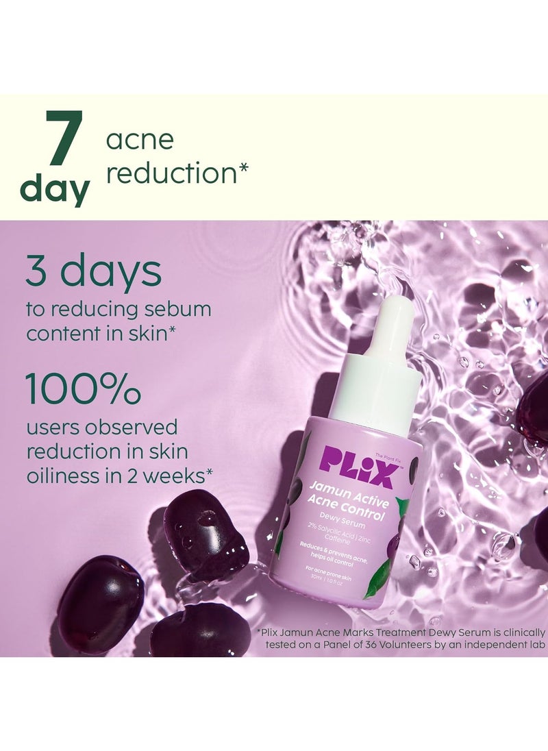 PLIX THE PLANT FIX - Jamun Active Acne Range With Cleanser 2 percent Salicylic Acid Serum Smoothie Moisturizer and Toner Reduces Active Acne Detoxifies The Skin  Soothes Redness All Skin Types - Image 1