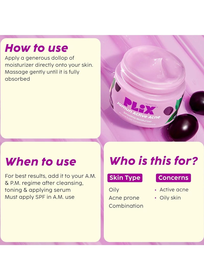 PLIX THE PLANT FIX - Jamun Active Acne Range With Cleanser 2 percent Salicylic Acid Serum Smoothie Moisturizer and Toner Reduces Active Acne Detoxifies The Skin  Soothes Redness All Skin Types - Image 1