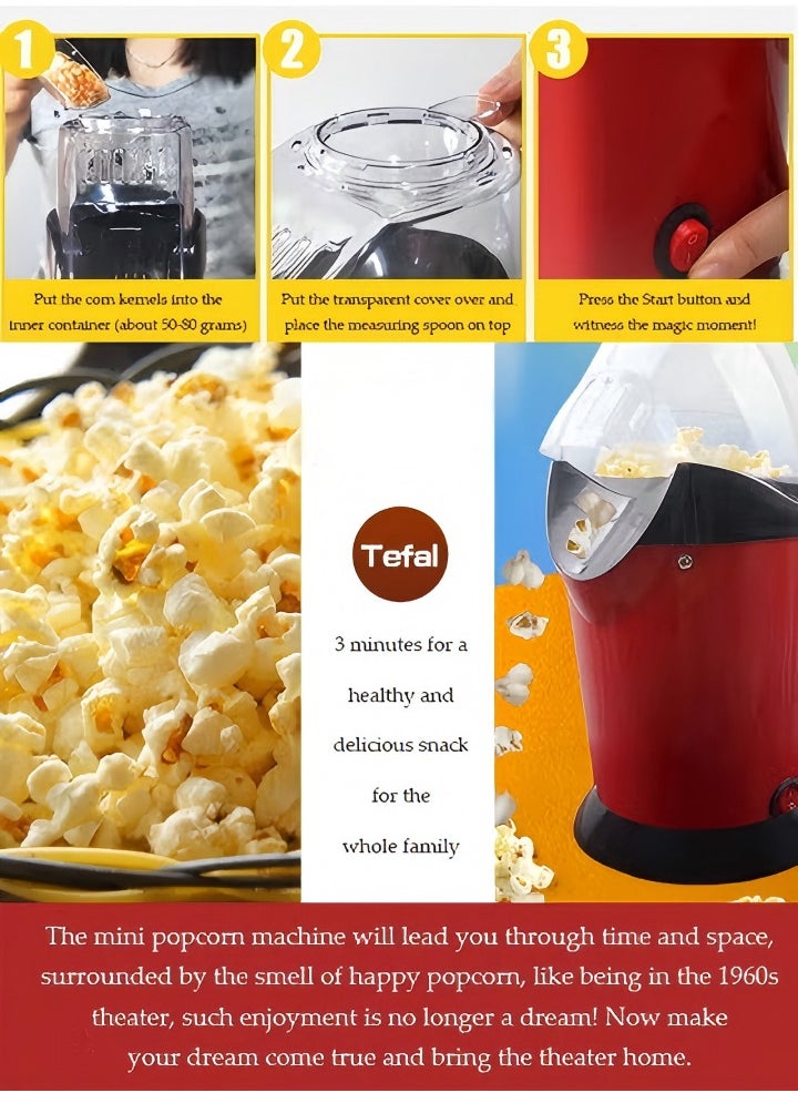 Mini popcorn maker, electric children's DIY hot air popcorn machine, non stick inner pot, no need for oil and water, 1200W, suitable for family，coffee shops, restaurants and gatherings,15.5*15.5*28cm