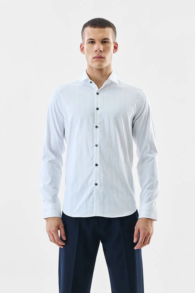 سنيتش White Striped Long Sleeve Slim Fit Formal Luxe Shirt