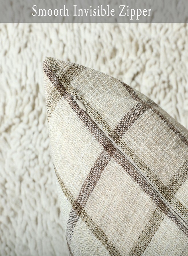 Stellhome Pack of 2 Linen Buffalo Check Decorative Fall Throw Pillow Covers, Autumn Farmhouse Plaid Cushion Covers Rustic Retro Decor for Couch Sofa Living Room, 20x20 Inch, Beige - Image 3