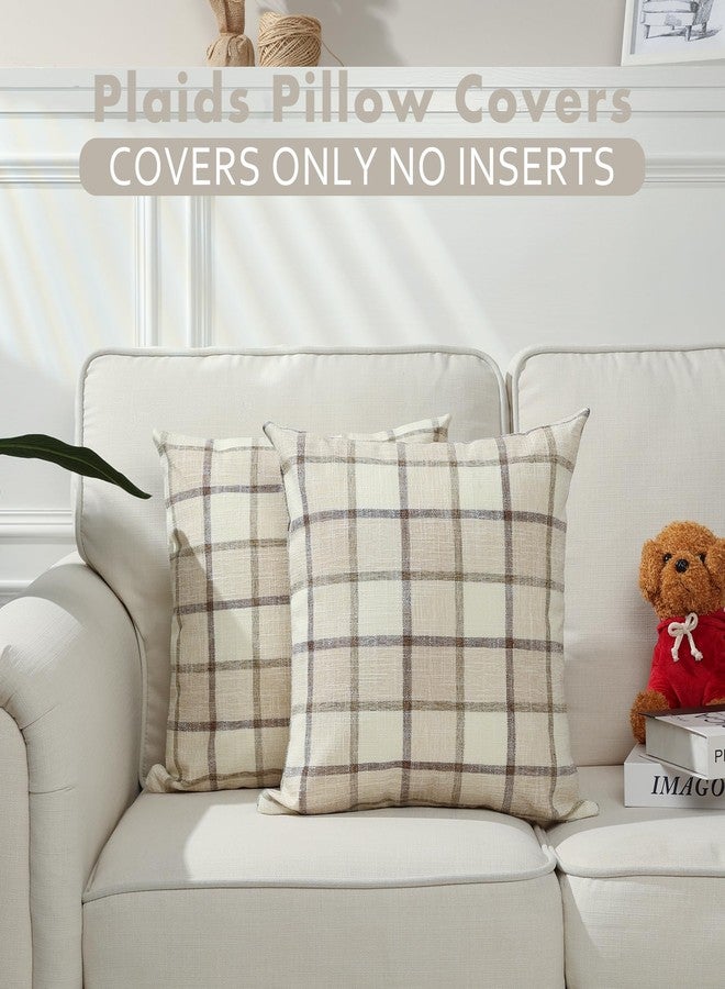 Stellhome Pack of 2 Linen Buffalo Check Decorative Fall Throw Pillow Covers, Autumn Farmhouse Plaid Cushion Covers Rustic Retro Decor for Couch Sofa Living Room, 20x20 Inch, Beige - Image 5