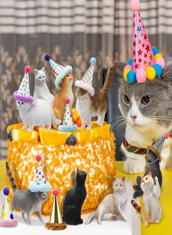 Colingmill 18 Pcs Cat Birthday Party Decorations Mini Birthday Hat Animal Figure Model Cake Toppers with Mini Hat for Birthday Party, Animals Themed Party - Image 4