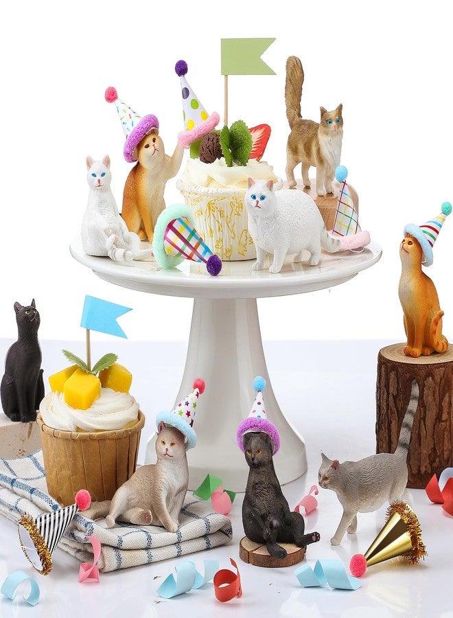 Colingmill 18 Pcs Cat Birthday Party Decorations Mini Birthday Hat Animal Figure Model Cake Toppers with Mini Hat for Birthday Party, Animals Themed Party - Image 1