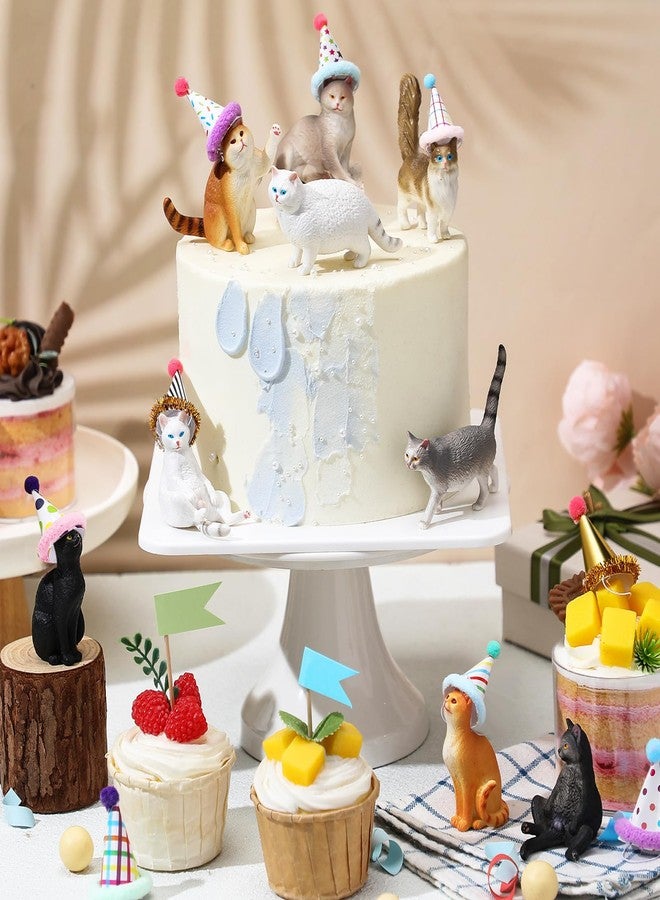 Colingmill 18 Pcs Cat Birthday Party Decorations Mini Birthday Hat Animal Figure Model Cake Toppers with Mini Hat for Birthday Party, Animals Themed Party - Image 2