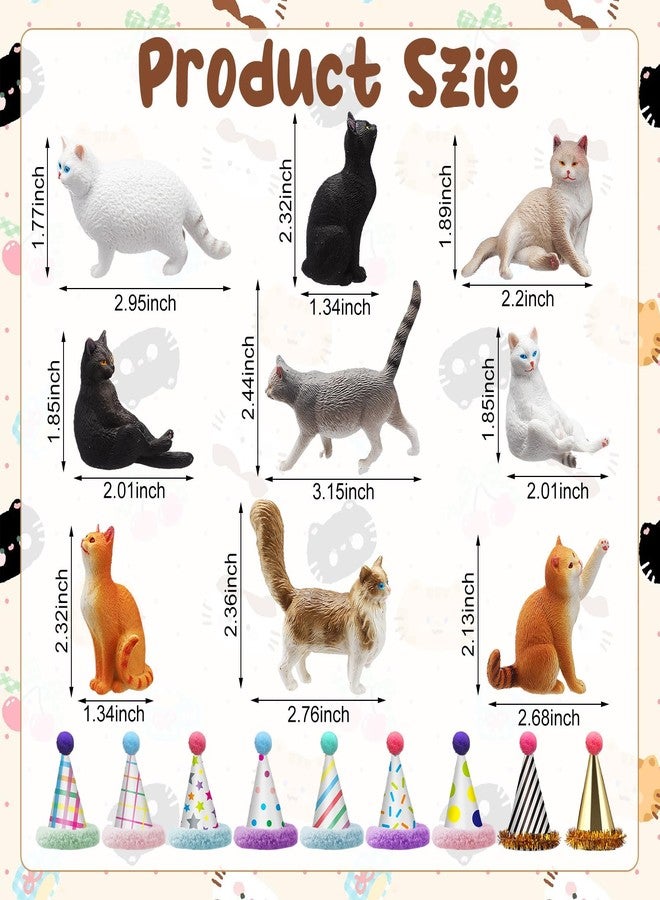 Colingmill 18 Pcs Cat Birthday Party Decorations Mini Birthday Hat Animal Figure Model Cake Toppers with Mini Hat for Birthday Party, Animals Themed Party - Image 3