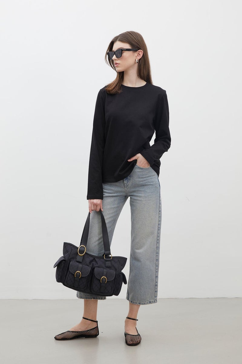 Manuka Long Sleeve Fit Cotton T-Shirt Black - Image 1