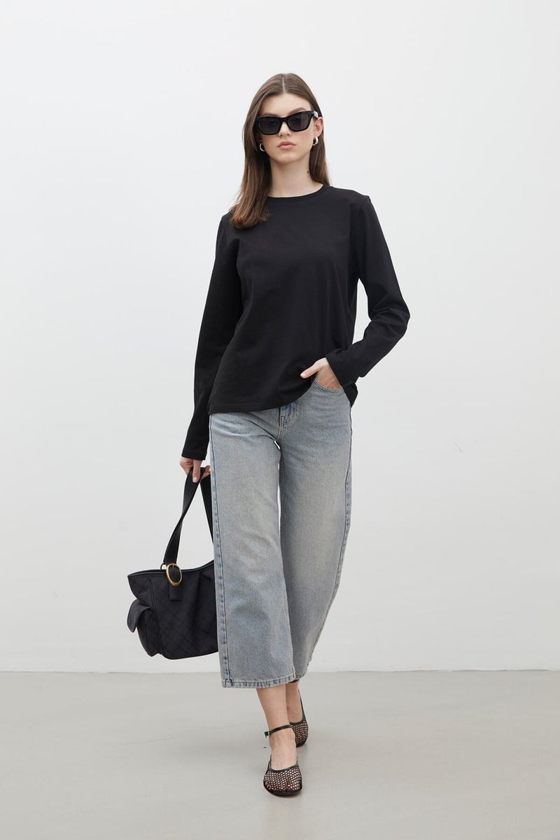 Manuka Long Sleeve Fit Cotton T-Shirt Black - Image 3