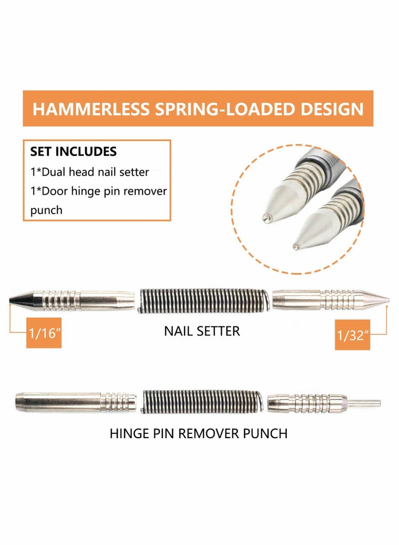 Excefore 2 Pcs Dual Head Nail Setter and Hinge Pin Punch Set, Hammerless 1/32″& 1/16″Spring Nail Set, 5000 PSI Striking Force Door Pin Removal Tool  - Image 2
