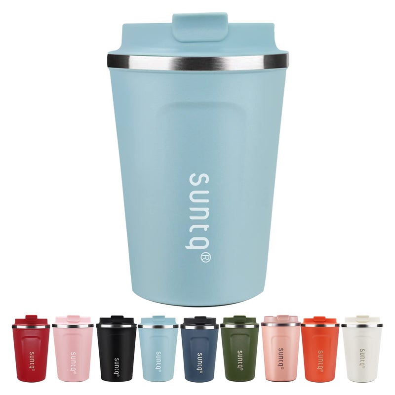 SUNTQ Reusable Coffee Cups Travel  Coffee Travel Mug with Leakproof Lid  Thermal Mug Insulated Cup  Stainless Steel Coffee Travel Cup  for Hot and Cold Drinks 13oz380ml Sky Blue