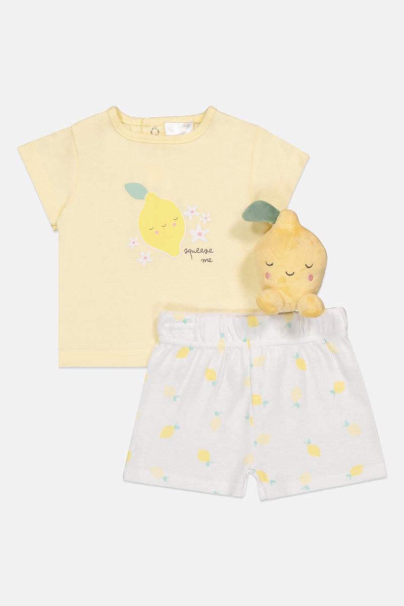 Rock-A-Bye Baby Boutique طقم بنات toddlers مكون من 3 قطع تي شيرت بطباعة جرافيك، شورت ولعبة ليمون فاخرة، متعدد الألوان - Image 4