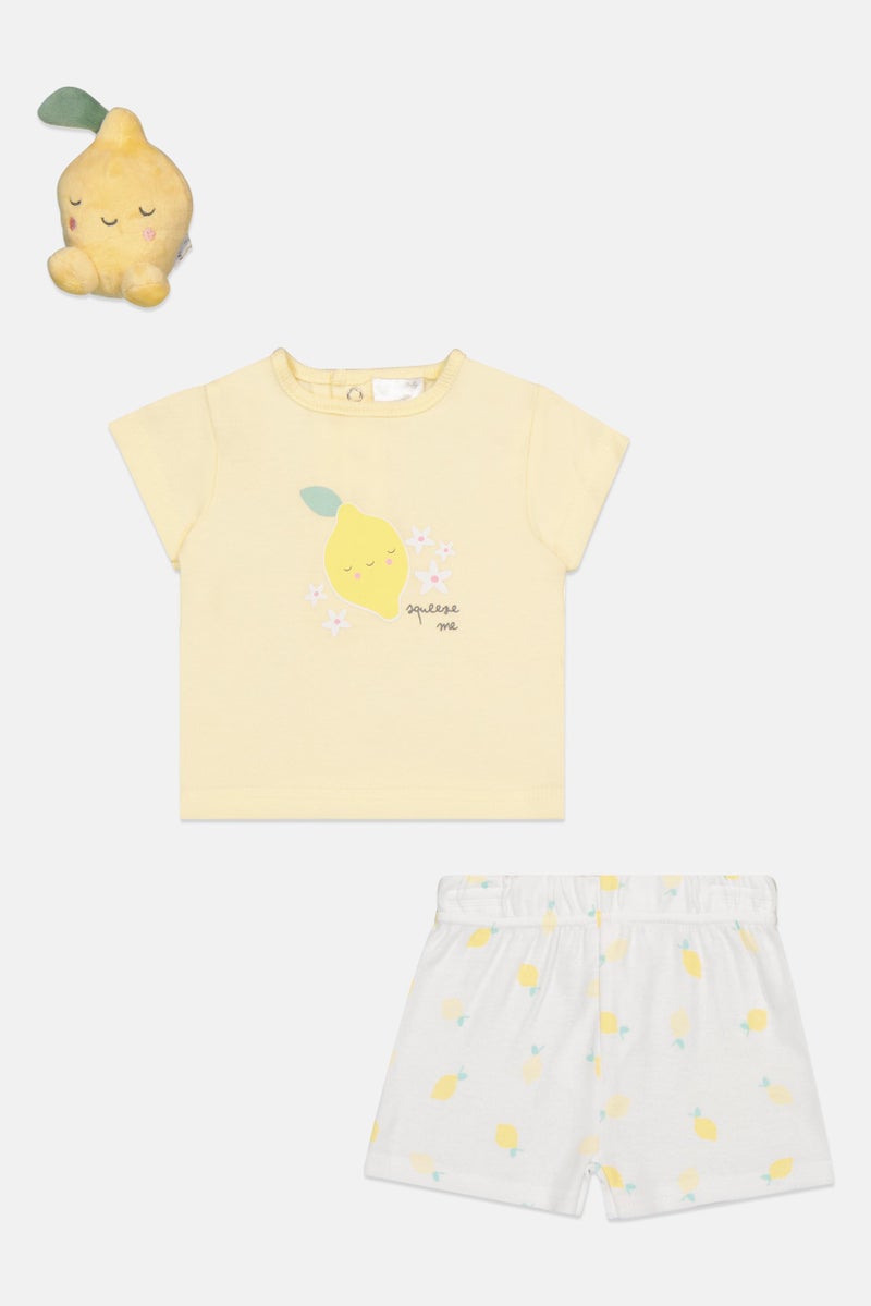 Rock-A-Bye Baby Boutique طقم بنات toddlers مكون من 3 قطع تي شيرت بطباعة جرافيك، شورت ولعبة ليمون فاخرة، متعدد الألوان - Image 2