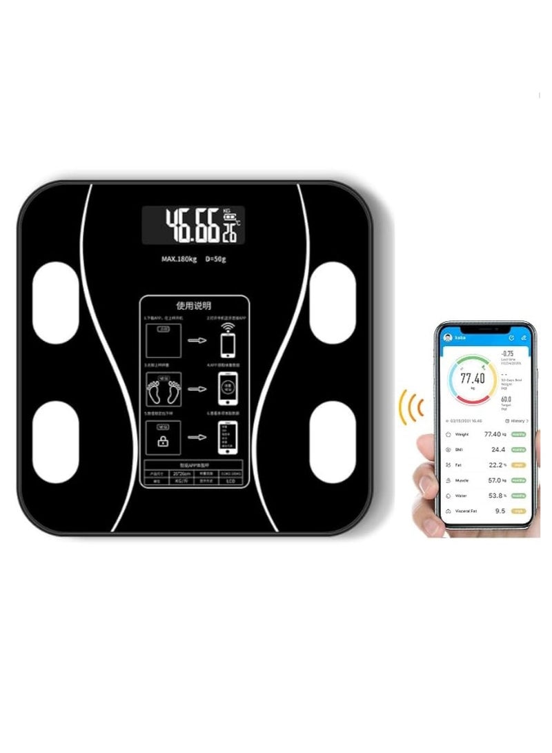 ELTRAZONE Smart Bluetooth Body Weight Scale with Body Fat Analysis, Wireless Digital Bathroom Scale for Health Tracking, Smartphone App Sync, Accurate Weight Measurement, Fitness Companion for Men & Women, 180kg Capacity – Black - Image 1