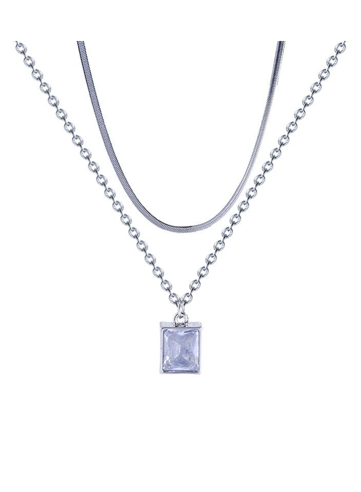 Geometric Double Element Titanium Steel Necklace