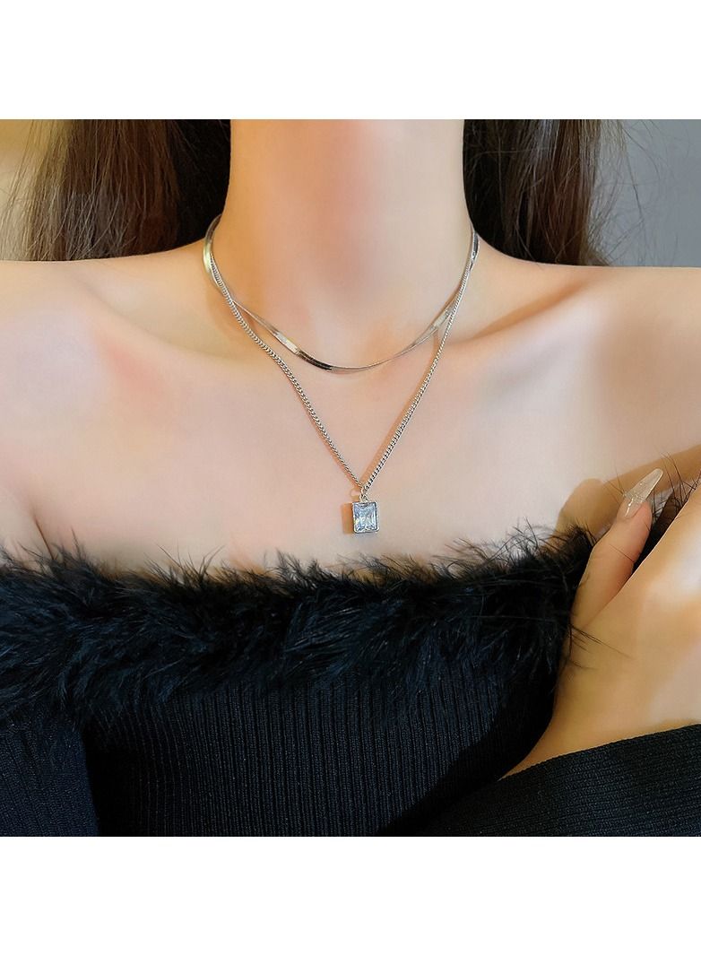 Geometric Double Element Titanium Steel Necklace