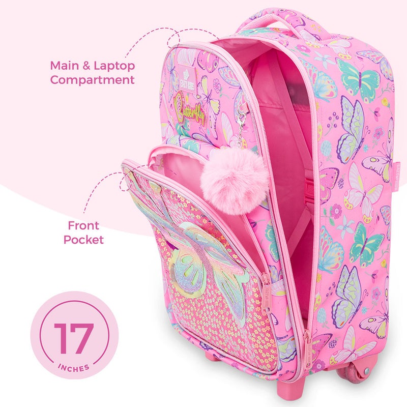 Eazy Kids 17” 3-Piece Trolley School Backpack Set for Kids – Backpack with Lunch Bag & Pencil Case, Pink - Image 4