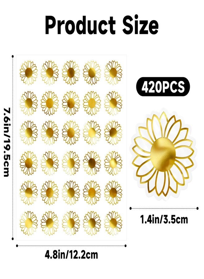joycraft 420Pcs Sunflower Stickers, 1.4 inches Gold Foil Sunflower Stickers, Clear Self-Adhesive Labels, Flower Labels for Gift Wrapping Baby Shower Wedding Party Favor - Image 2