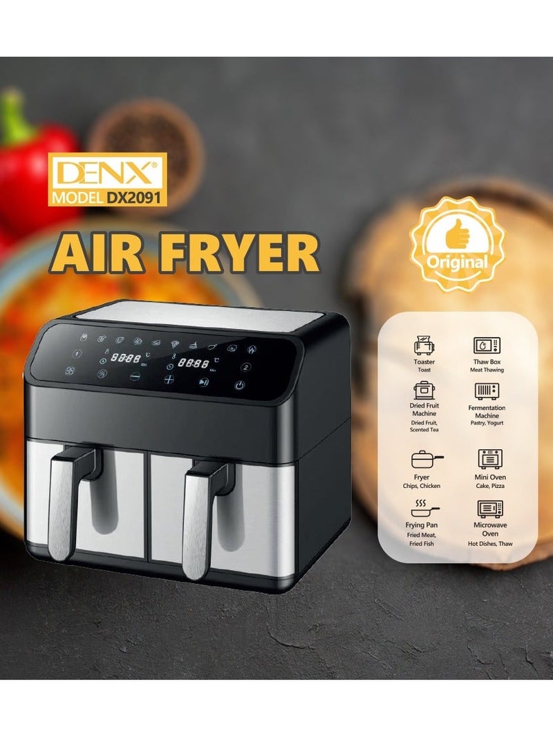 Denx Dual Basket Air Fryer - Versatile Stainless Steel Double Air Fryer, 4L + 4L Capacity, Two Independent Cooking Zones, Touch Control Panel, Smart Temperature Control, Automatic Electric Fryer for Grilling, Baking, and Roasting - Image 5
