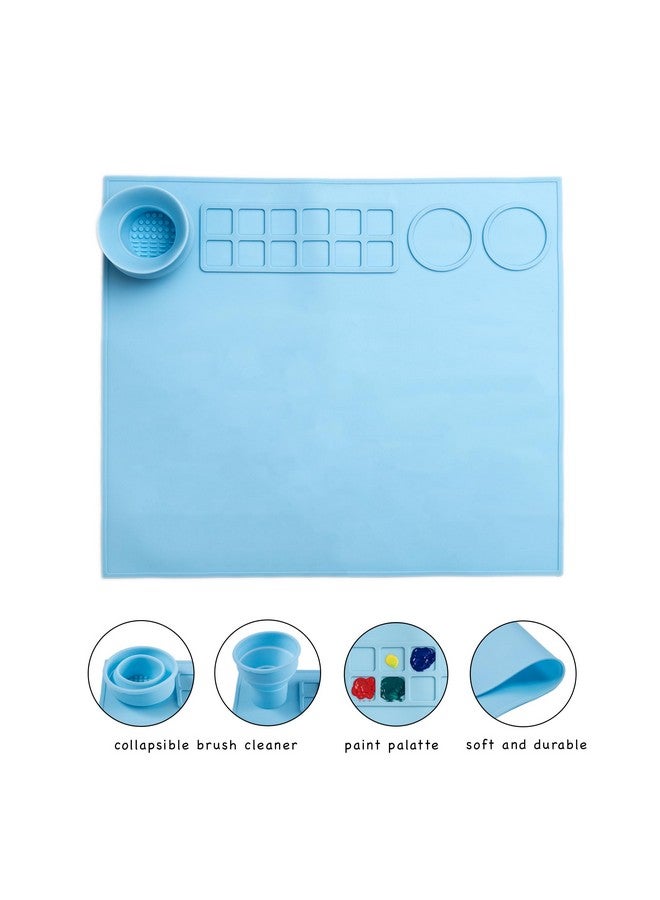 إيسنزا سجادة الرسم المصنوعة من السيليكون غير السامة بنسبة 100% من إيسينزا، 42 × 37 سم، 12 خط طلاء وأكواب تنظيف للأطفال، غير لاصقة، حرف يدوية، راتنج، طين، عجينة اللعب، اصنعها بنفسك، هدية للأطفال، لون أزرق. - Image 2