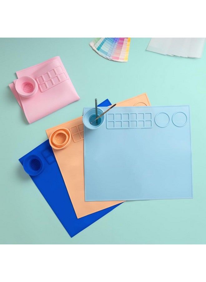 إيسنزا سجادة الرسم المصنوعة من السيليكون غير السامة بنسبة 100% من إيسينزا، 42 × 37 سم، 12 خط طلاء وأكواب تنظيف للأطفال، غير لاصقة، حرف يدوية، راتنج، طين، عجينة اللعب، اصنعها بنفسك، هدية للأطفال، لون أزرق. - Image 1