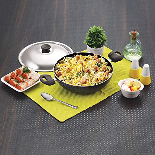 Anjali Diamond Classic Aluminium Non Stick Kadai - 2.5 L with S.S. Lid, Black - Image 4